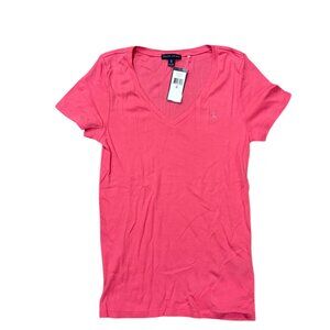 Polo Ralph Lauren Classic V-Neck T-Shirt – Pink with Pink Pony Logo